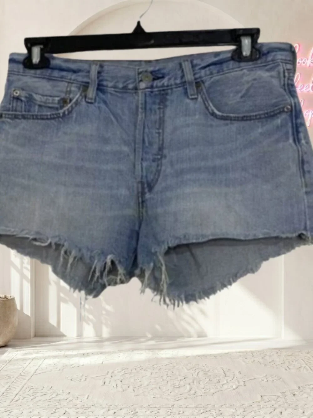 Levi's 501 Cutoff Denim Shorts 30W High Rise Button Fly Raw Hem